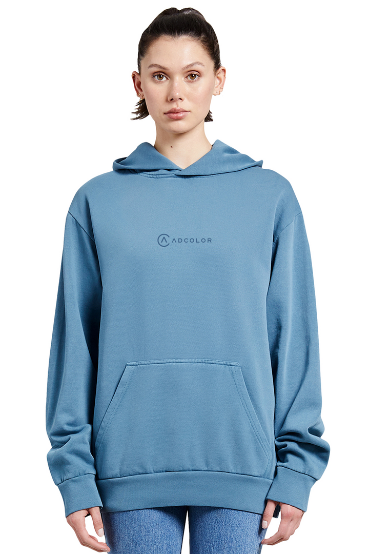 DOUBLE DOWN EMBROIDERED HOODIE - PEBBLE BLUE