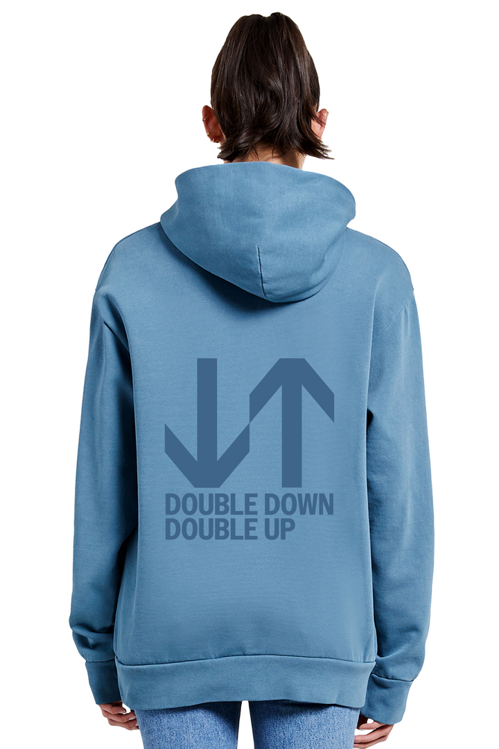 DOUBLE DOWN EMBROIDERED HOODIE - PEBBLE BLUE